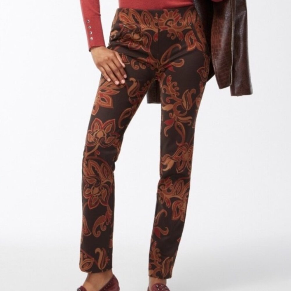 Chico's So Slimming Juliet Slim Leg Pull On Stretch Pants Brown Floral Pt 12 2 P